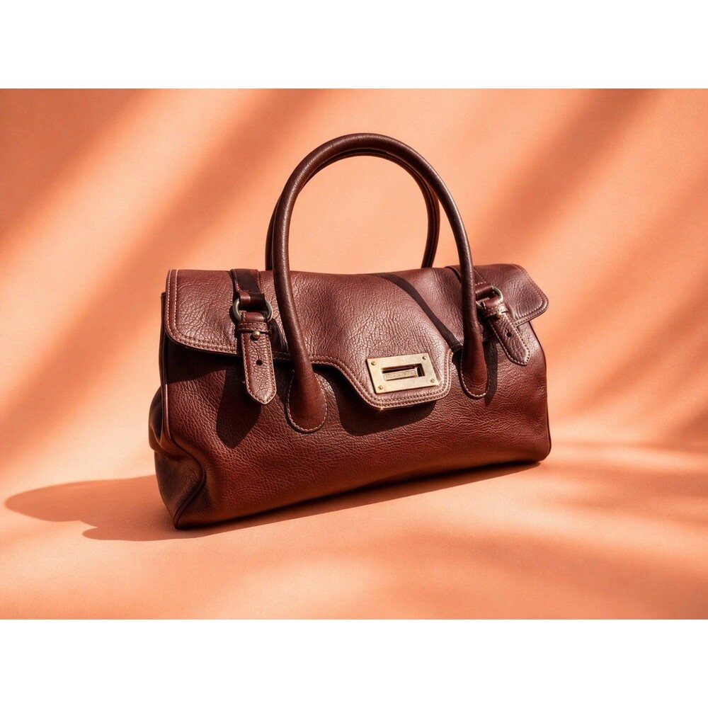 Lauren Ralph Lauren Brown Pebbled Leather Equestrian Satchel Handbag